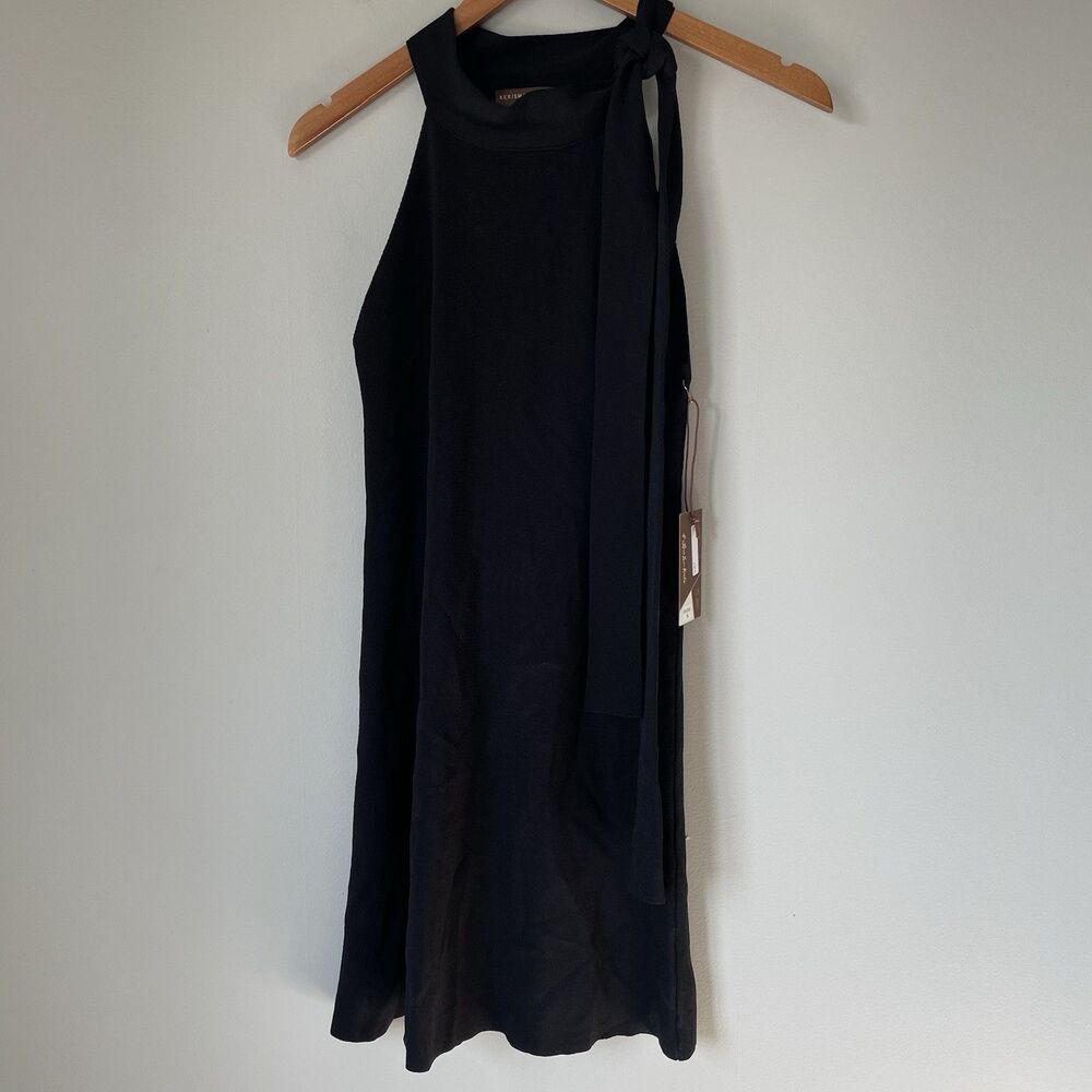 Kerisma Knit Jessica Black Mini Dress Tie Neck Sleeveless Rayon Blend Size Small